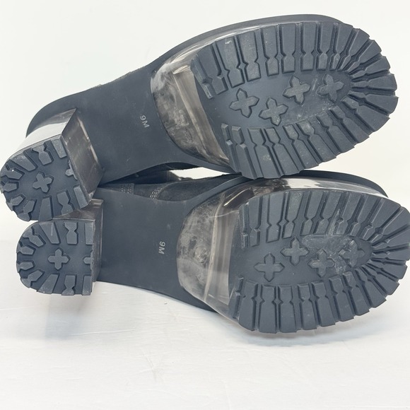 Dolls Kill Darker Wavs Kickdrum Clear Heeled Suede Work Boots Black Size 9 - Picture 12 of 16